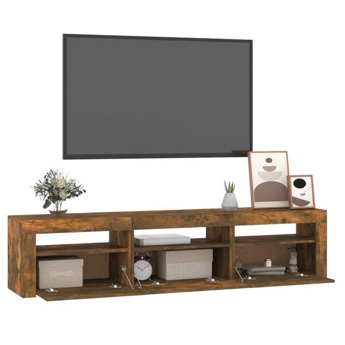 NEUF Meuble TVBKMMeuble Télé de Salon avec lumières LED Chêne fumé 180 x 35 x 40cm FR00_55682226008