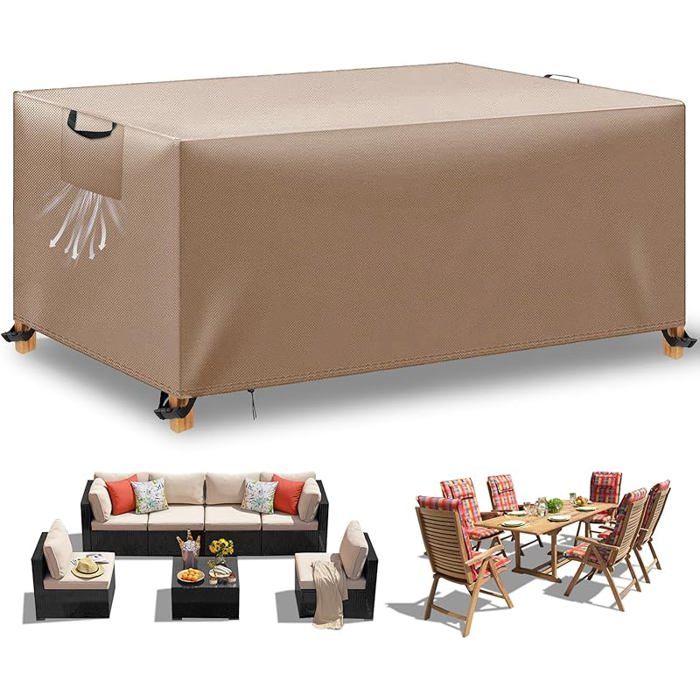 Housse Table Jin Exterieur Imperméable Anti-UV 420D Tissu Ox Housse de Protection Salon de Jin Kaki 220x140x74cm