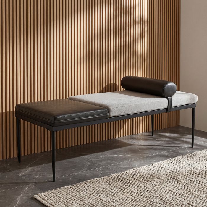 Ya-Home Banc de Lit Moderne Pieds en Métal - Banc dentrée - Banquette de Fenêtre en Cuir et Lin pour Chambre à Coucher Gris