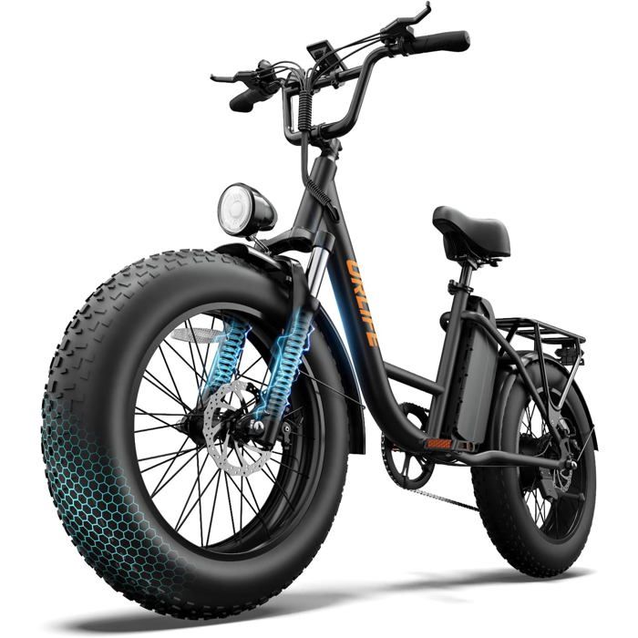 URLIFE E20 PRO Vélo Électrique urbains 20 x 4.0 VTT Électrique Gros Pneus avec Batterie Amovible 48 V 156 Ah à 7 Vitesses Noir
