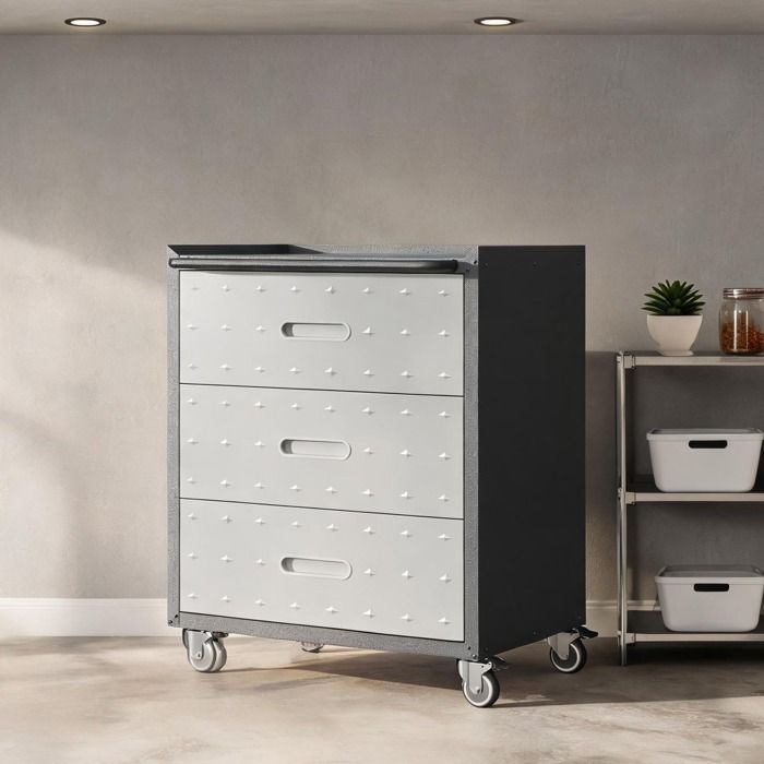 Meuble de rangement à tiroirs en métal noir et gris anthracite avec roulettes 75 x 42 x 88 cm