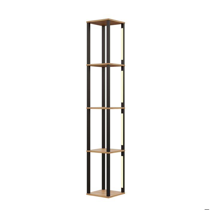 Étagère lumineuse – 4 niveaux en MDF – LED latérale réglable – noir et aspect bois – 26 x 26 x 165 cm