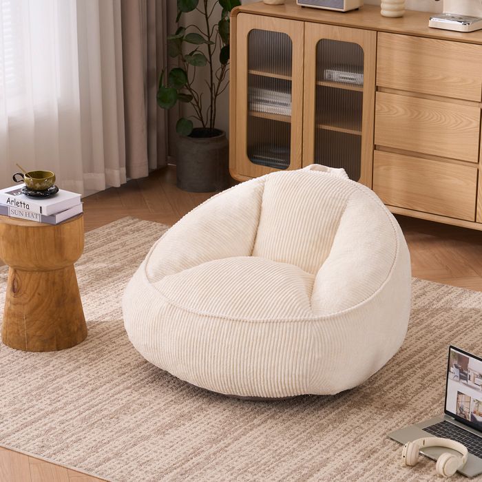 Modenuit Pouf poire 1 place en velours côtelé beige dossier ergonomique mousse à mémoire de forme