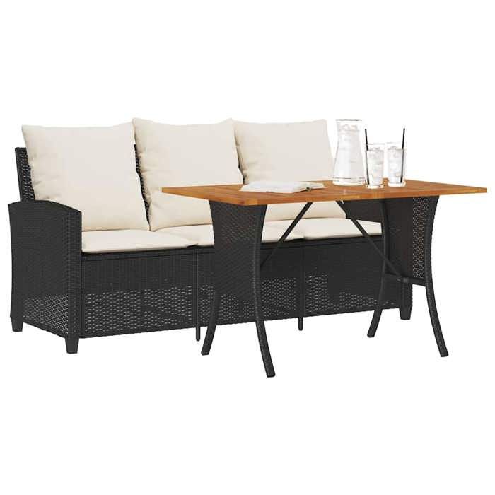 Noir Canapé de jardin 3 places coussins et table noir résine tressée - Siège de balcon LV65616