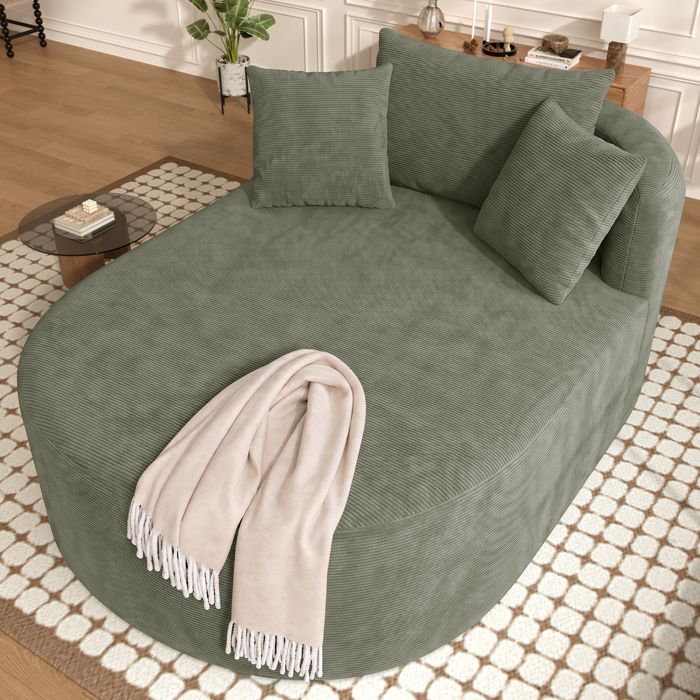 Fauteuil relax ovale 1 place 170x112 5x83 cm canapé lounge compact sans montage mousse à rebond velours côtelé vert