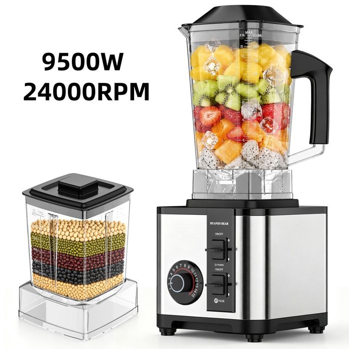 Blender Électrique 9500W 2 5 L 4 Lames en Acier Inoxydable 15 Vitesses Nettoyage Facile Sans BPA 24000 RPM pour Fruits Légumes Noix