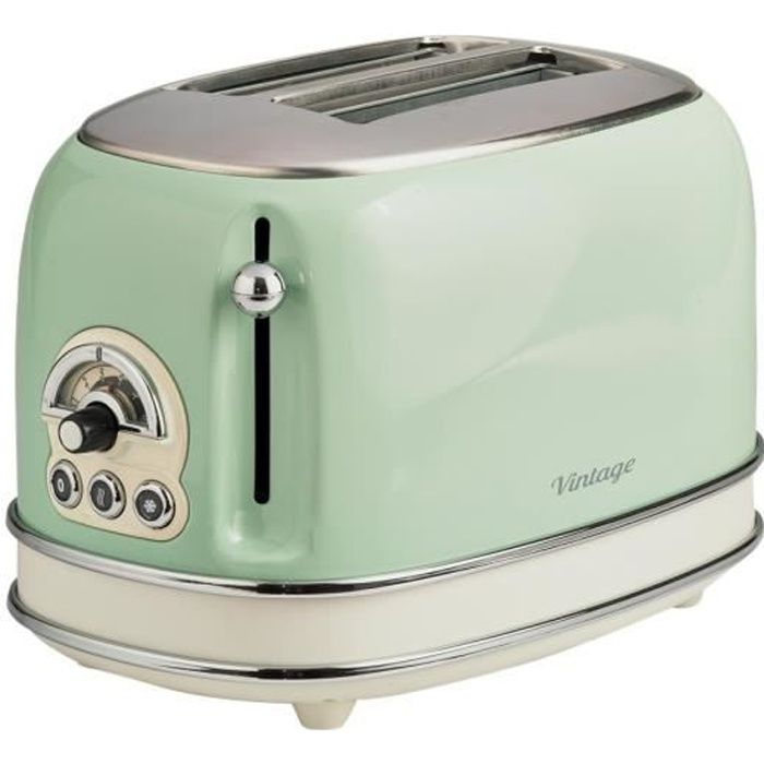 Grille-pain Vintage Ariete - 2 tranches - Vert - Fonction dégivrage - Plateau ramasse-miettes coulissant