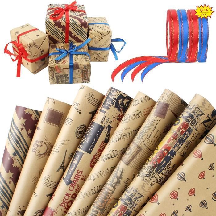Papier Cadeau Noël,6 Rouleaux Papier de Noël Kraft,Emballages de Cadeaux  Noël décoratif Papier,Feuille D'Emballage pour [14] - Cdiscount Beaux-Arts  et Loisirs créatifs