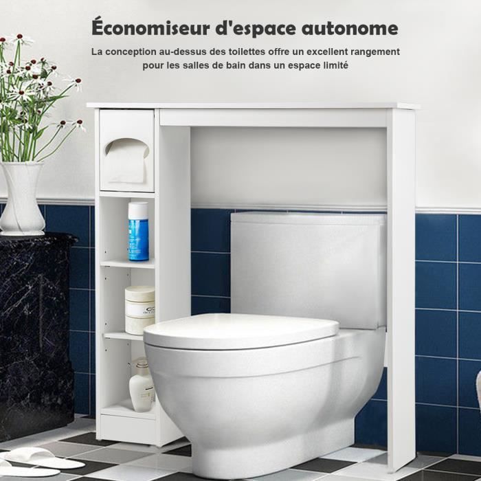 Meuble Machine à Laver Meuble Rangement Toilette COSTWAY Bambou - 62x23x170cm - 2 Portes étagère Ouverte - Naturel Rangement Salle De Bain Bambou - 11