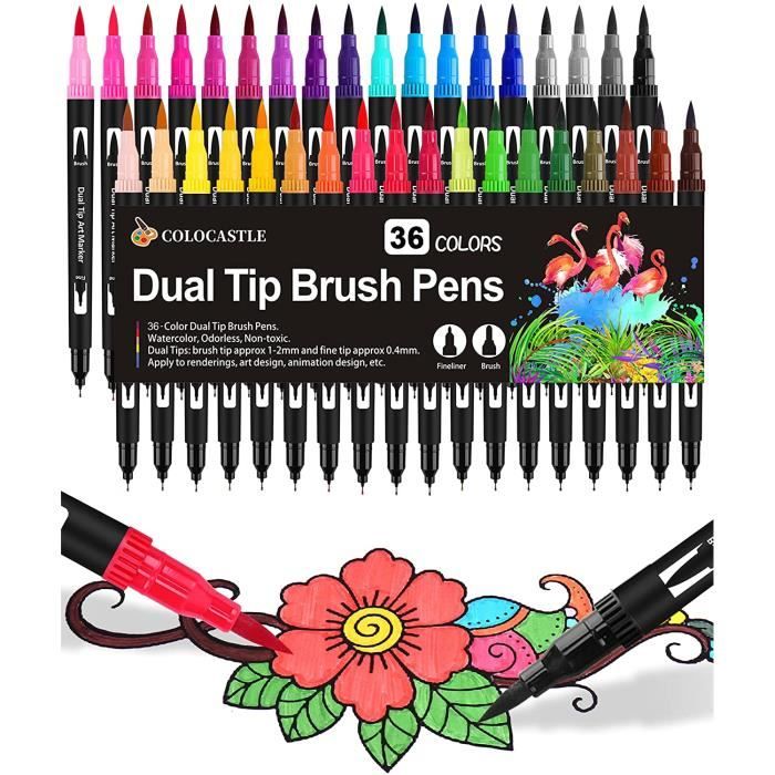 Stylos Aquarelle Dual Brush Pen 24 Couleurs - Pointe Pinceau Et Fine Pour Mandala, Calligraphie, Manga