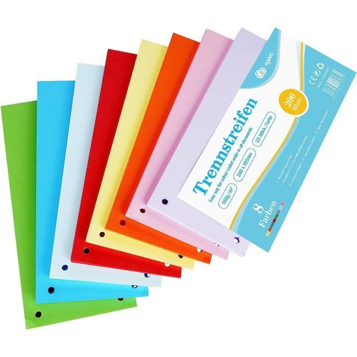 Intercaleur Paper 200 Intercalaires Multicolores - Bristol 8 Couleurs Assorties - Fiche ...