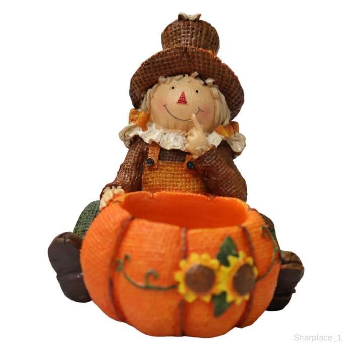 Bougeoir Citrouille Céramique Décoration Automne & Halloween - Photophore Lutin 16x11,5 Cm