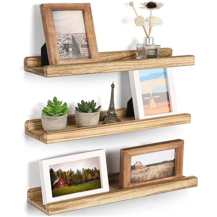 3 Étagères Murales Bois Emfogoo 40x10cm - Étagères Flottantes - Charge 10kg - Pour Salon Chambre Bureau