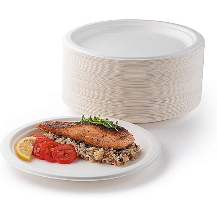 200 Assiettes Jetables GREENESAGE 15cm - Carton Canne à Sucre Biodégradable
