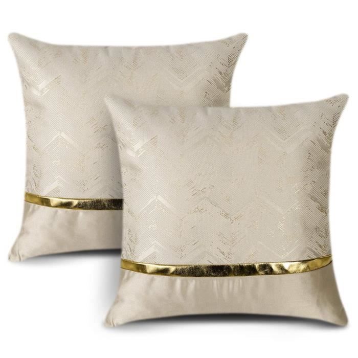 Lot de 2 housses de coussin rayures vagues dorées housse de coussin déco 45 x 45 cm beige