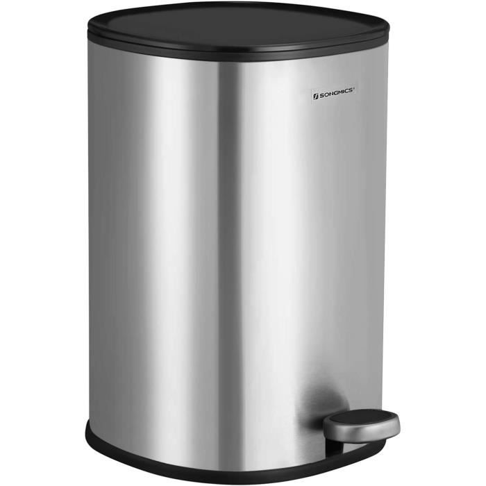 Poubelle Pied à Pédale 5L Acier Inoxydable Argent - Carrée, Couvercle Hermétique - Pour Bureau, Salle De Bain