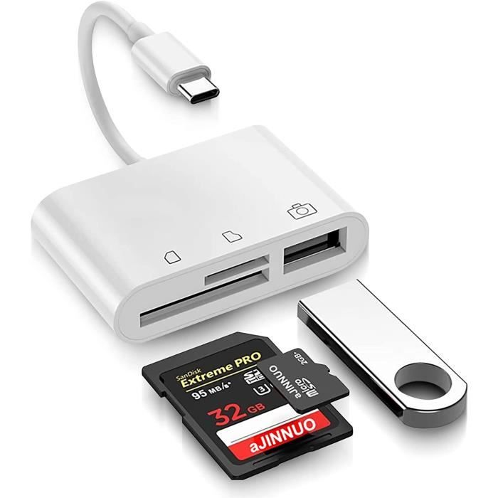 3 en 1 USB C Lecteur de Carte SD, Adaptateur USB C vers SD/Micro