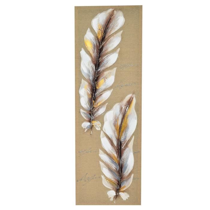 Grand Tableau Peint À La Main Cadre Rectangle Peinture Sur Toile Beige 30x90CM Plumes Blanches Rapport Qualité Prix Excellent