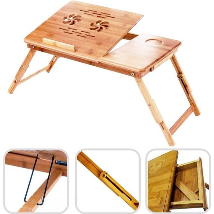 Table pour Ordinateur Portable, Plateau de Lit Pliable, Bureau réglable  avec trous d'aération, Matériau: Bambou