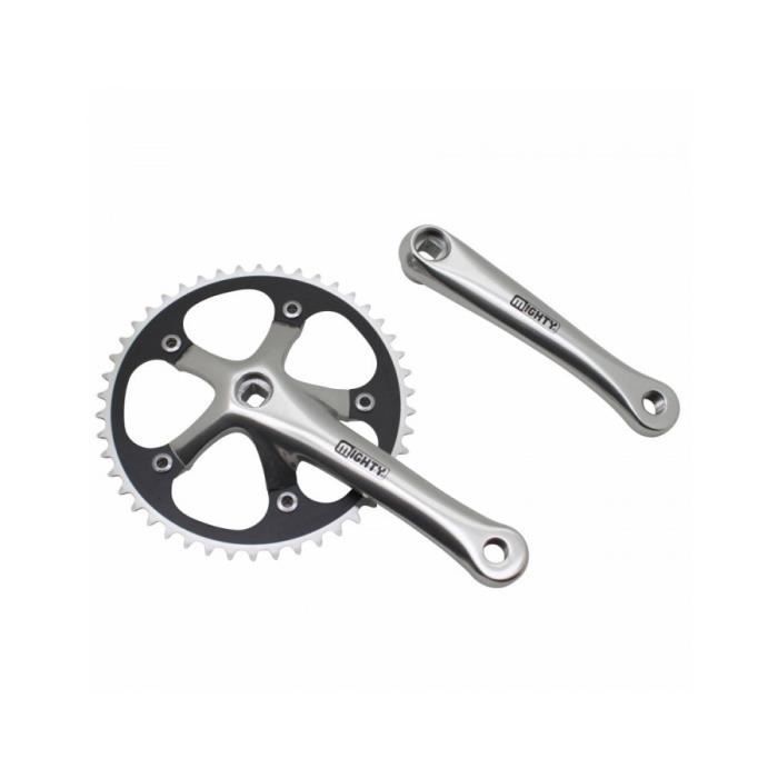 Pedalier route fixie 3.30 alu argent noir 165mm plateau 46d. fixie singlespeed diam. 130mm Cdiscount Sport