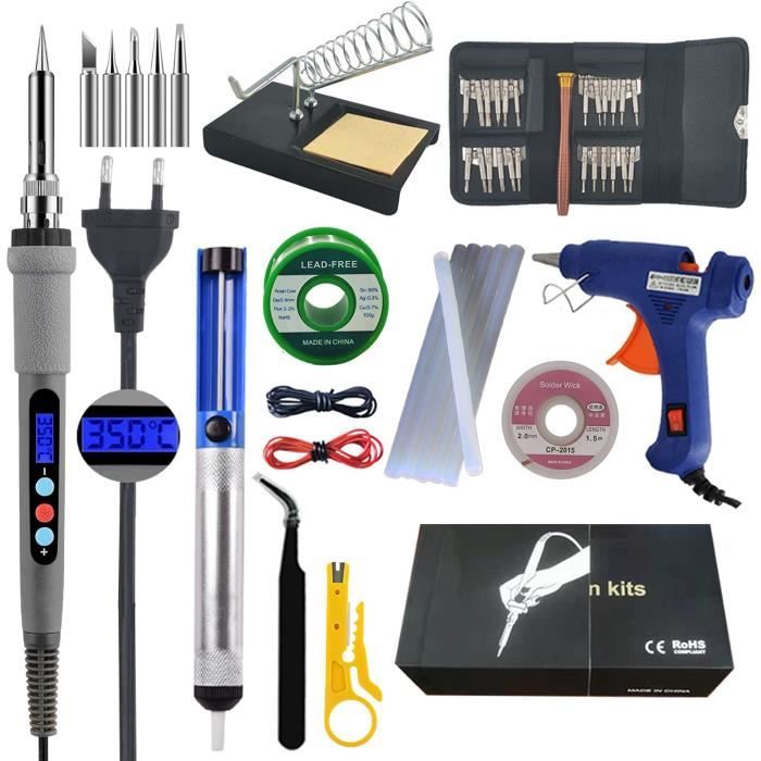 Kit Fer à Souder 60W Raycial - Température Réglable 180-500°C, Multimètre, 19 Accessoires