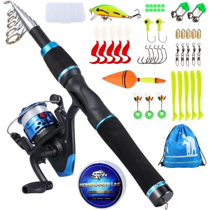 Canne Télescopique Enfant – Fibre Carbone, 1,2m à 2,1m – Légère (30-60g) – Idéale Carpe, Poisson-chat, Tilapia – Compacte 38cm Pliée