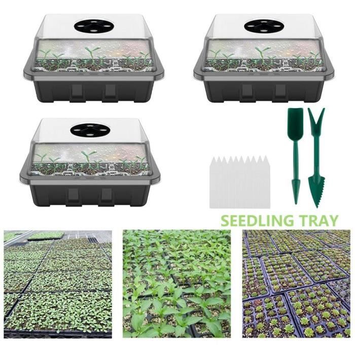 Lot De 10 Bac à Semis, Mini Serre Pour Semis, Plateaux De Culture Avec Couvercle Propagateur Jardin Pour Demarrage Et Croissance Semence Germination Serre Durables 120 Cellules Style C