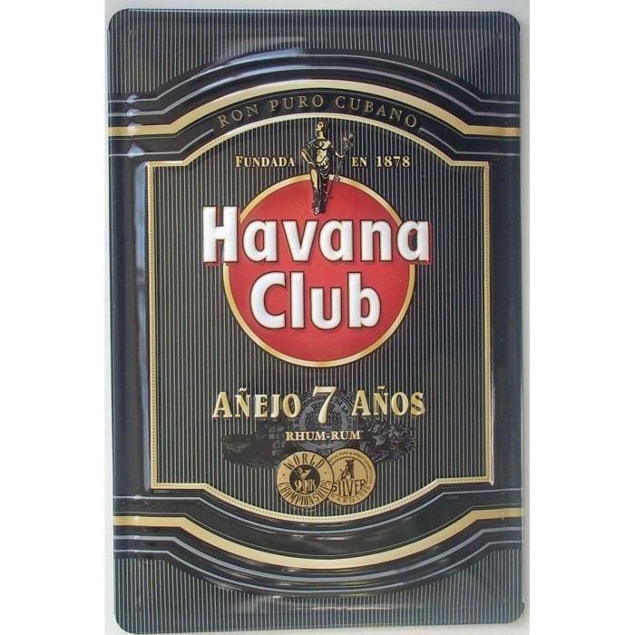 Pancarte En Métal Motif En Relief Havana Club Rum Noir 