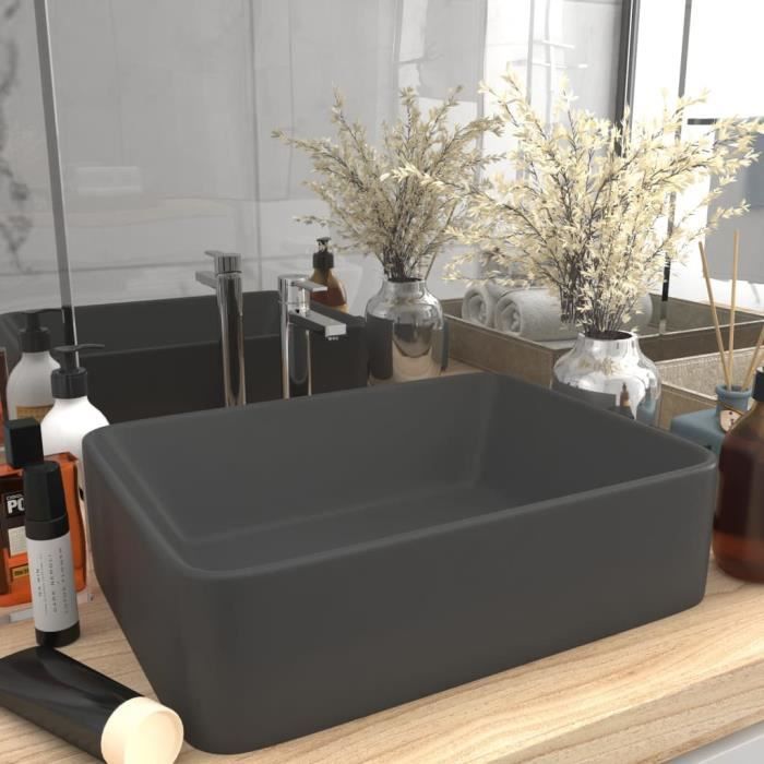 Lavabo à poser en céramique gris foncé mat 41x30x12 cm - Luxe et élégance pour votre salle de bain