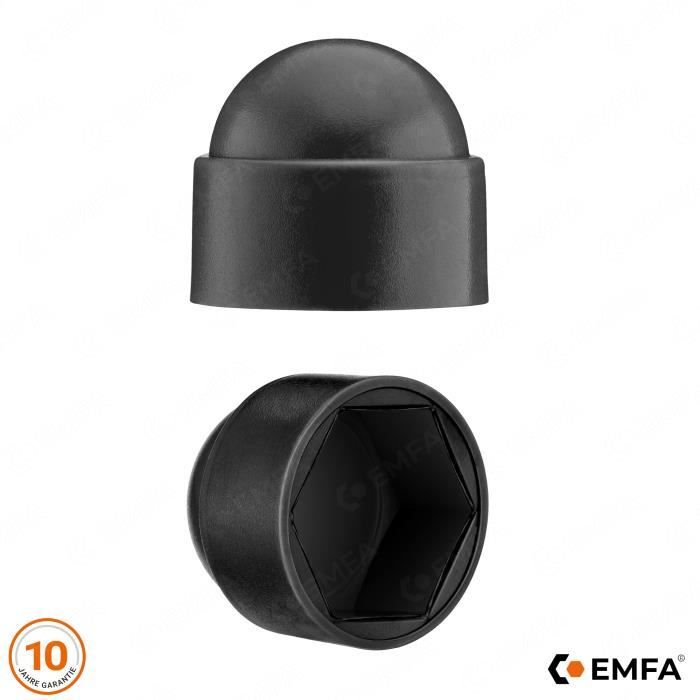 Cache-écrou plastique M8 - Clé de 13 – 25 pièces – Noir – Bouchon plastique pour boulon et vis hexagonale - EMFA ®