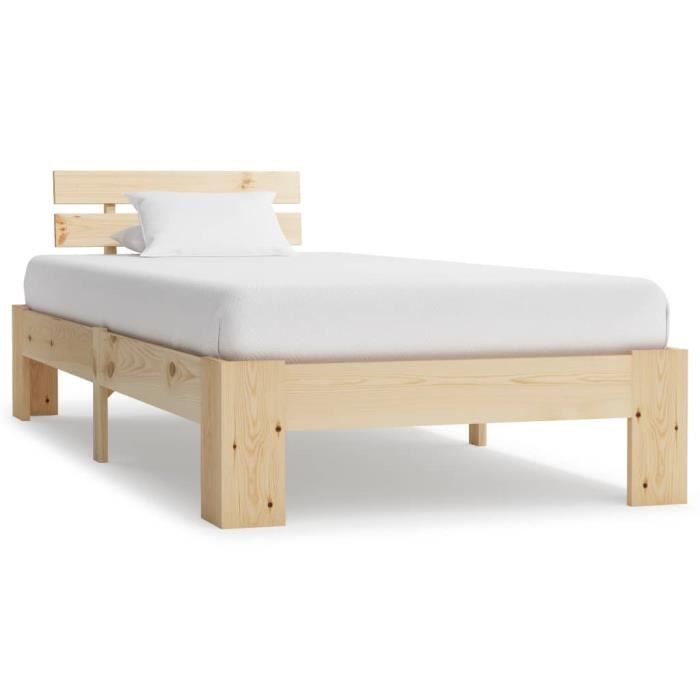 Cadre de lit adulte moderne en bois de pin massif 100x200 cm - Jills