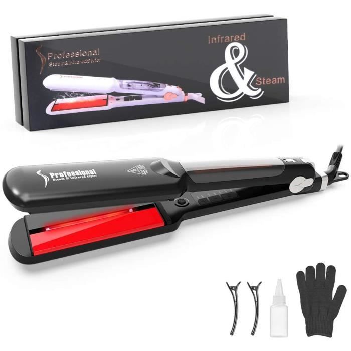Fer à Lisser Vapeur Infrarouge Professionnel Lisseur Cheveux Anion Plaque  Large Fer à Boucler en Céramique Humide et Sec Avec Un Gan - Cdiscount  Electromenager