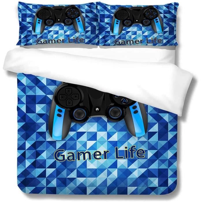Housse De Couette Gamer 200x200cm Wajade - Noir Tie Dye Avec 2 Taies D'Oreiller
