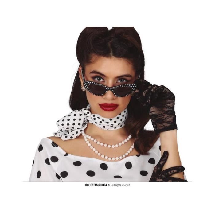 ENSEMBLE ANNEES 50 BLANC ET NOIR foulard lunettes collier