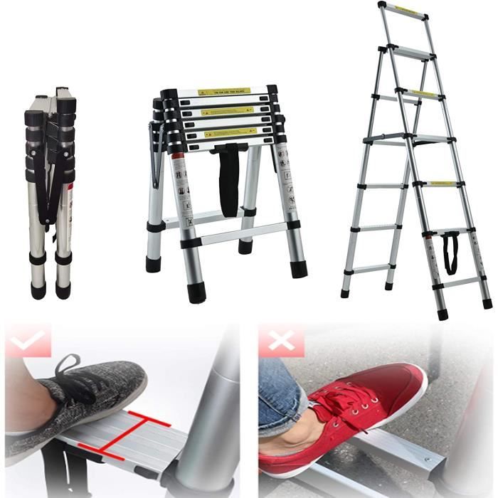 Escabeau Télescopique Pliable 50 Cm - Marchepied Escamotable - Charge Max 220 Kg