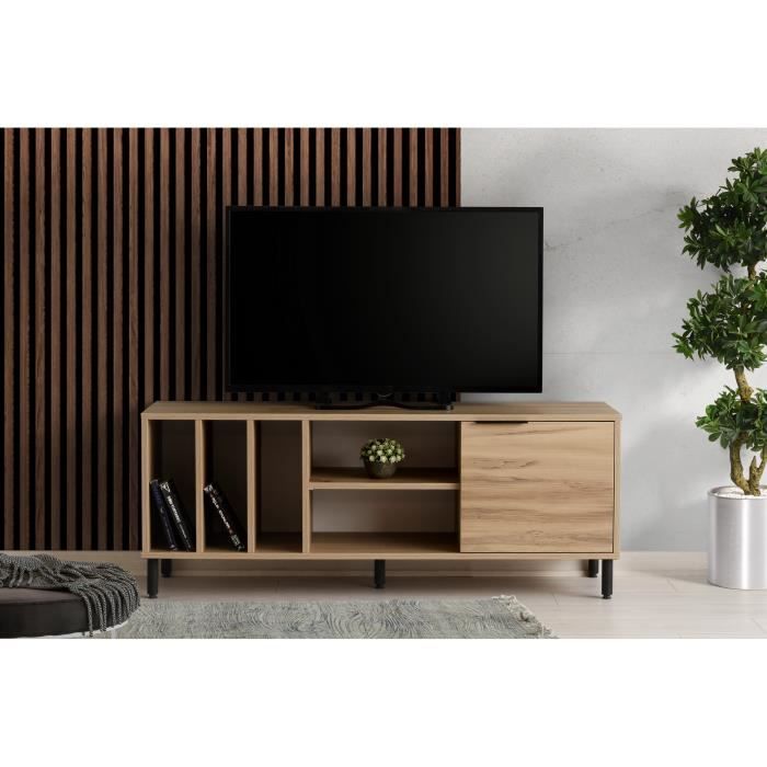 meuble tv - emob - blanc - 140cm x 40cm x 55cm - pieds en métal - finition mate
