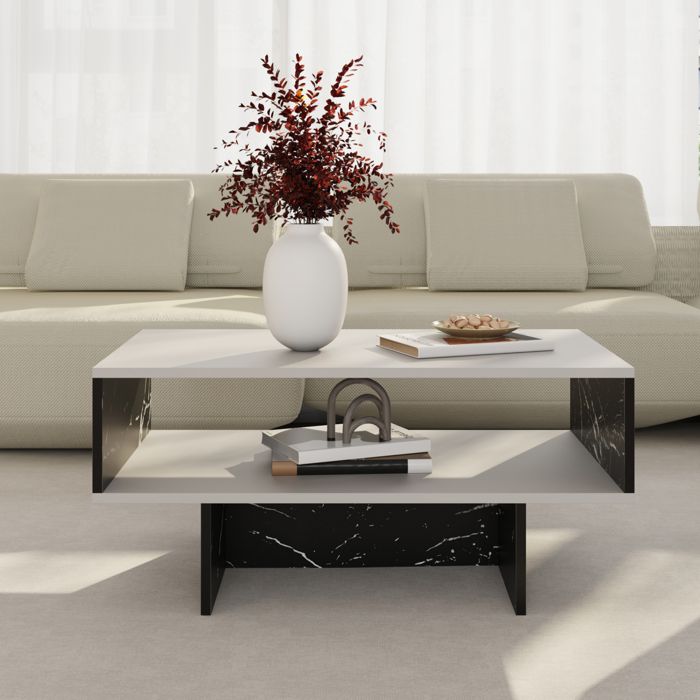 Table basse Mjölby avec espace de rangement 37 x 80 x 45 cm blanc - effet noyer [en.casa