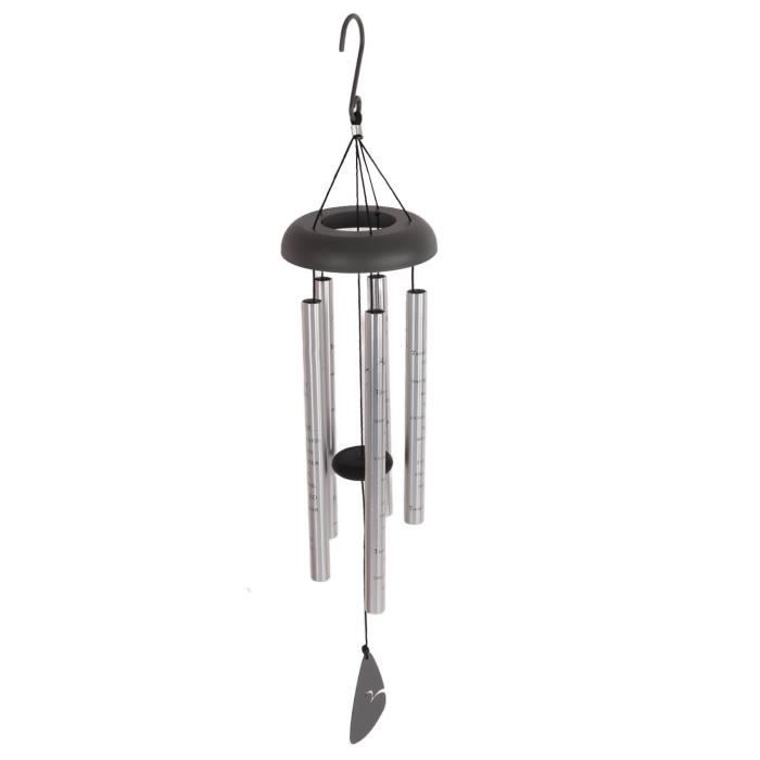 Carillon à Vent Métal Argenté 75cm - 6 Tubes Aluminium Son Profond Pour Jardin