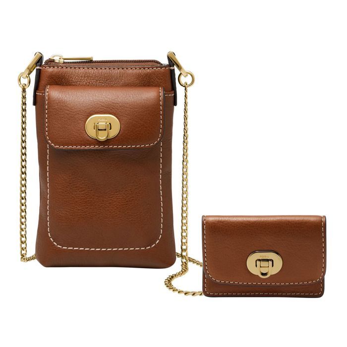 Sac Bandoulière Fossil Bobbie Phone Crossbody - Cuir Marron - Neuf Avec étiquettes