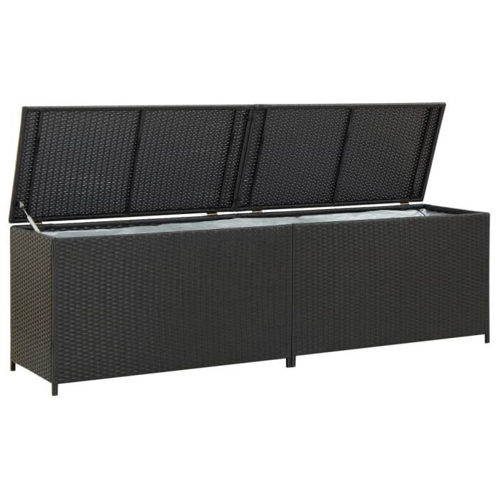 Fydun Boîte de rangement de jardin Résine tressée 200x50x60 cm Noir 112255