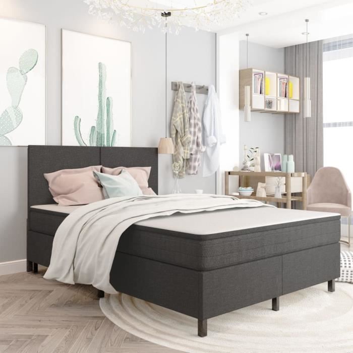 Sommier tapissier - FYDUN - 160 x 200 cm - Gris - 2 places - Livré monté