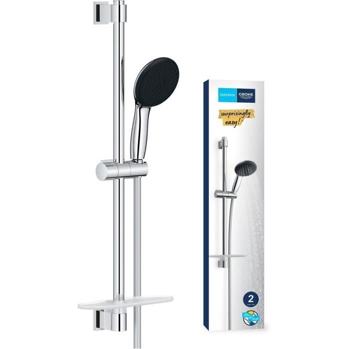 Ensemble de douche avec pommeau 2 jets barre 60cm flexible et tablette- GROHE Vitalio Start 110 26952001 - Economie deau - Chromé