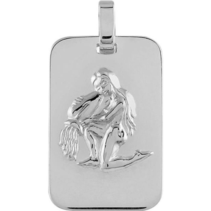 Pendentif Argent Massif – Médaille Astrologique Verseau – Rond, Vintage
