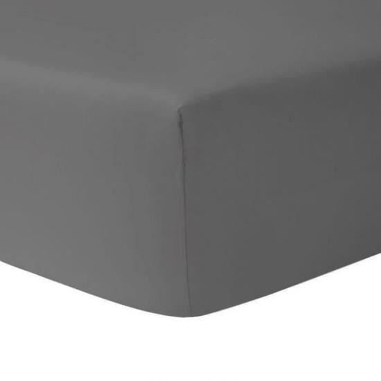 Drap Housse - HOMEROKK - 160x200 cm - Gris anthracite - 100% coton - Grand bonnet 25 cm Drap Housse - HOMEROKK - 160x200 cm - Gris anthracite - 100% coton - Grand bonnet 25 cm