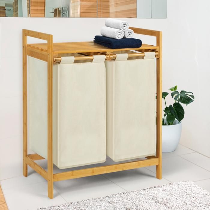 Panier à Linge 2 Bacs En Bambou - Rangez Et Triez En Style !