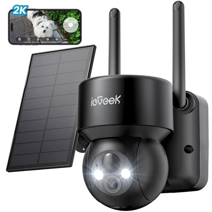 ieGeek (2K Upgrade) Caméra Surveillance WiFi Extérieure sans Fil Solaire,  Caméra IP Batterie, Vision Nocturne Couleur, PIR Détection de Mouvement