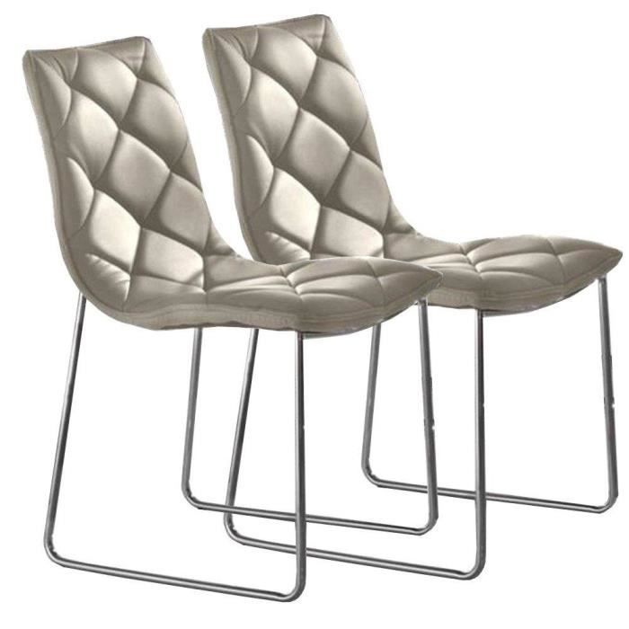 lot de 2 chaises toscane polyuréthane façon cuir sable piétement acier chromé beige synthetique inside75
