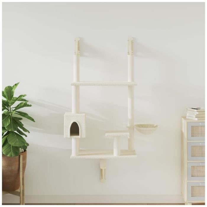 Meilleurs prix pour Livraison Rapide Arbre à chat mural avec griffoir crème 153 cm AF934 - Dbaiyi-Ddis