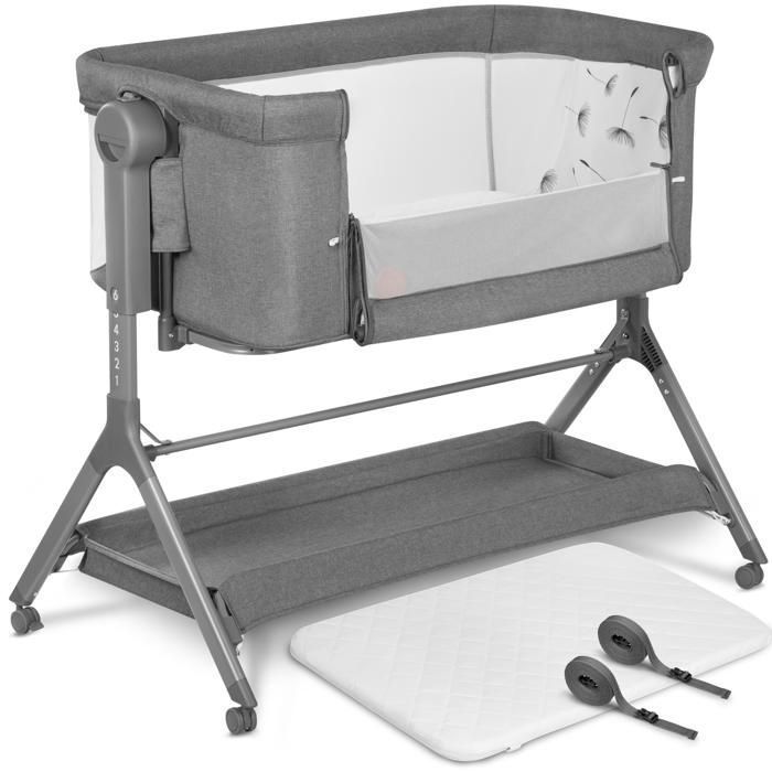 Lit bébé cododo 3en1 LIONELO Leonie Plus - Berceau - Réglable en hauteur et inclinaison - Matelas haute densité - Gris Lit bébé cododo 3en1 LIONELO Leonie Plus - Berceau - Réglable en hauteur et inclinaison - Matelas haute densité - Gris
