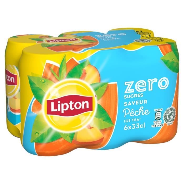 LOT DE 4 LIPTON Ice Tea Zéro thé pêche sans sucres pack de 6